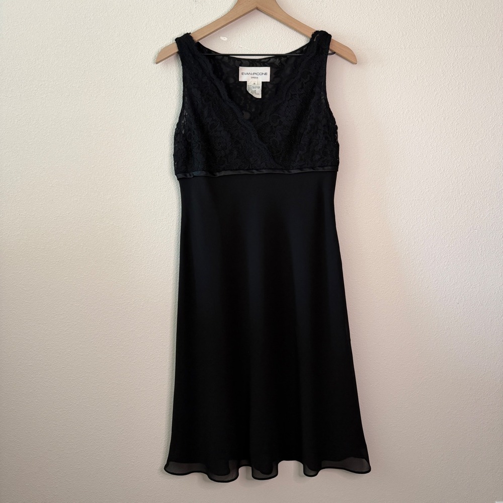 EVAN-PICONE Womens Lace Bodice Chiffon Midi Dress Size 8 Goth Romantic Chic Y2K